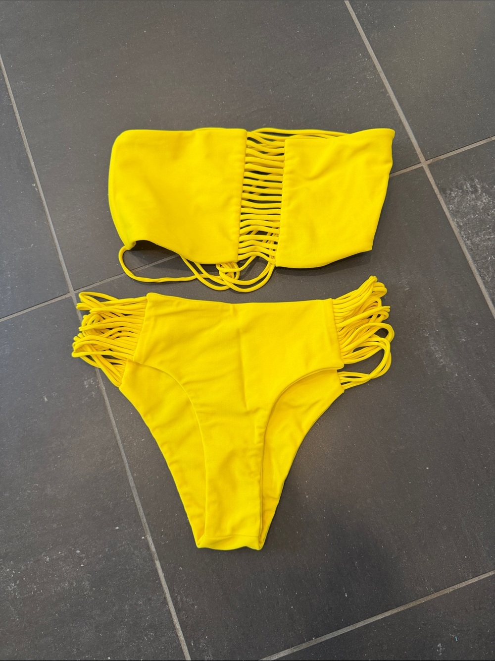 Mikoh Yellow Fringe Bikini Set size small